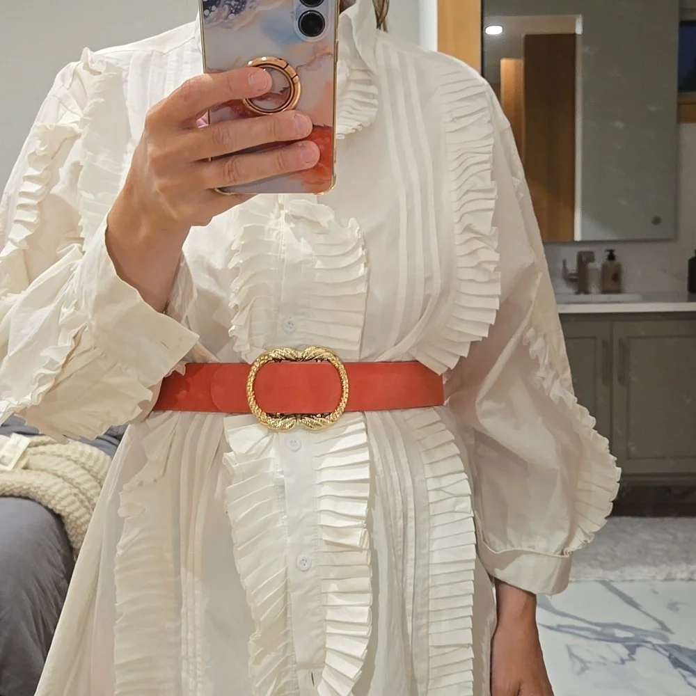 Sezane Artemis Belt, Peach, Size 80, NWT, From Paris, Comes With Floral Clutch - Picture 15 of 17